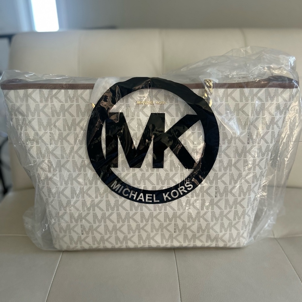 Michael Kors Cream and Brown Logo Tote